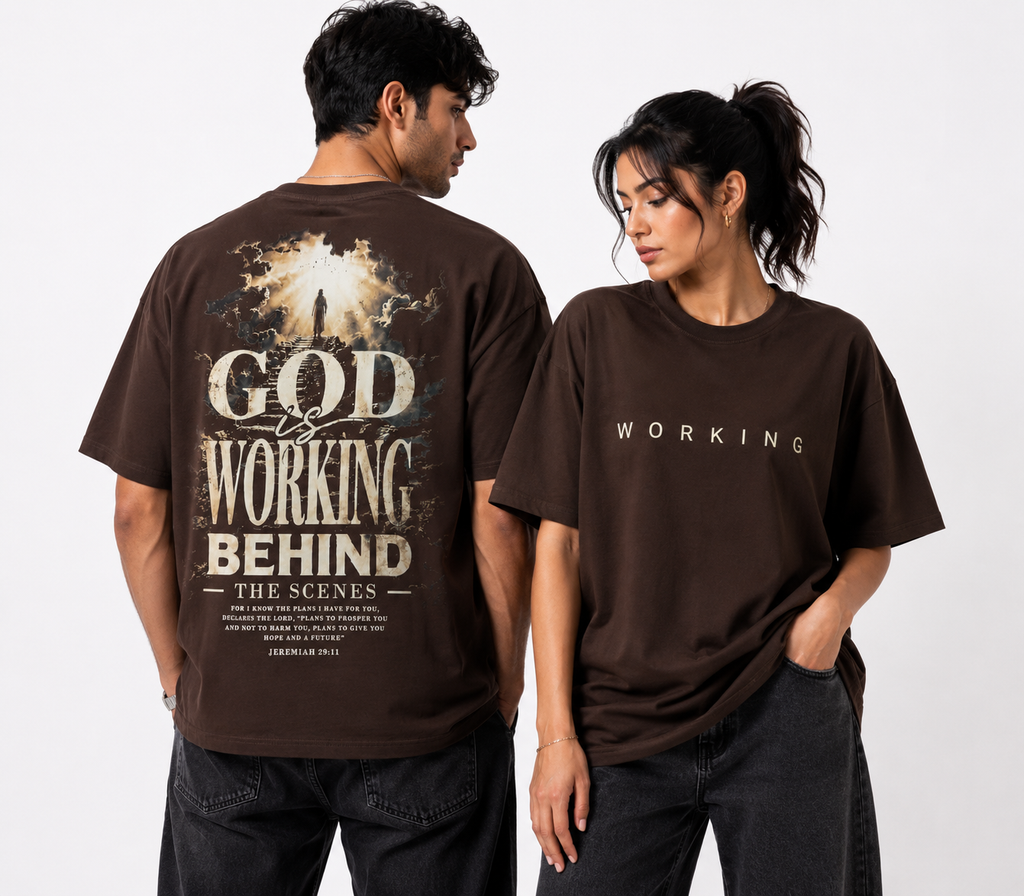 GOD IS WORKING BEHIND THE SCENES — Unisex Oversized T-Shirt